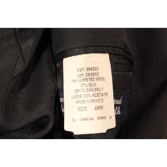 Andrew Fezza Men's 2 Piece Suit BLue Wool Silk 3 Btn 48R Flat Fronts 41" Waist - Picture 9 of 12